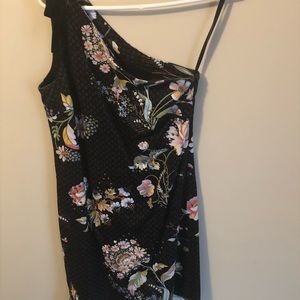 Anthro Black and Floral One Shoulder Dress